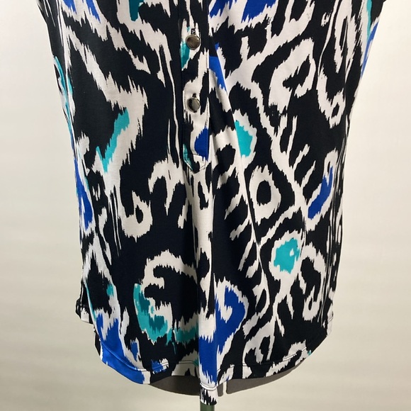 Alfani Top/Blouse Women Size XL Black White & Blue Button Placket Cap Sleeve - Picture 3 of 9